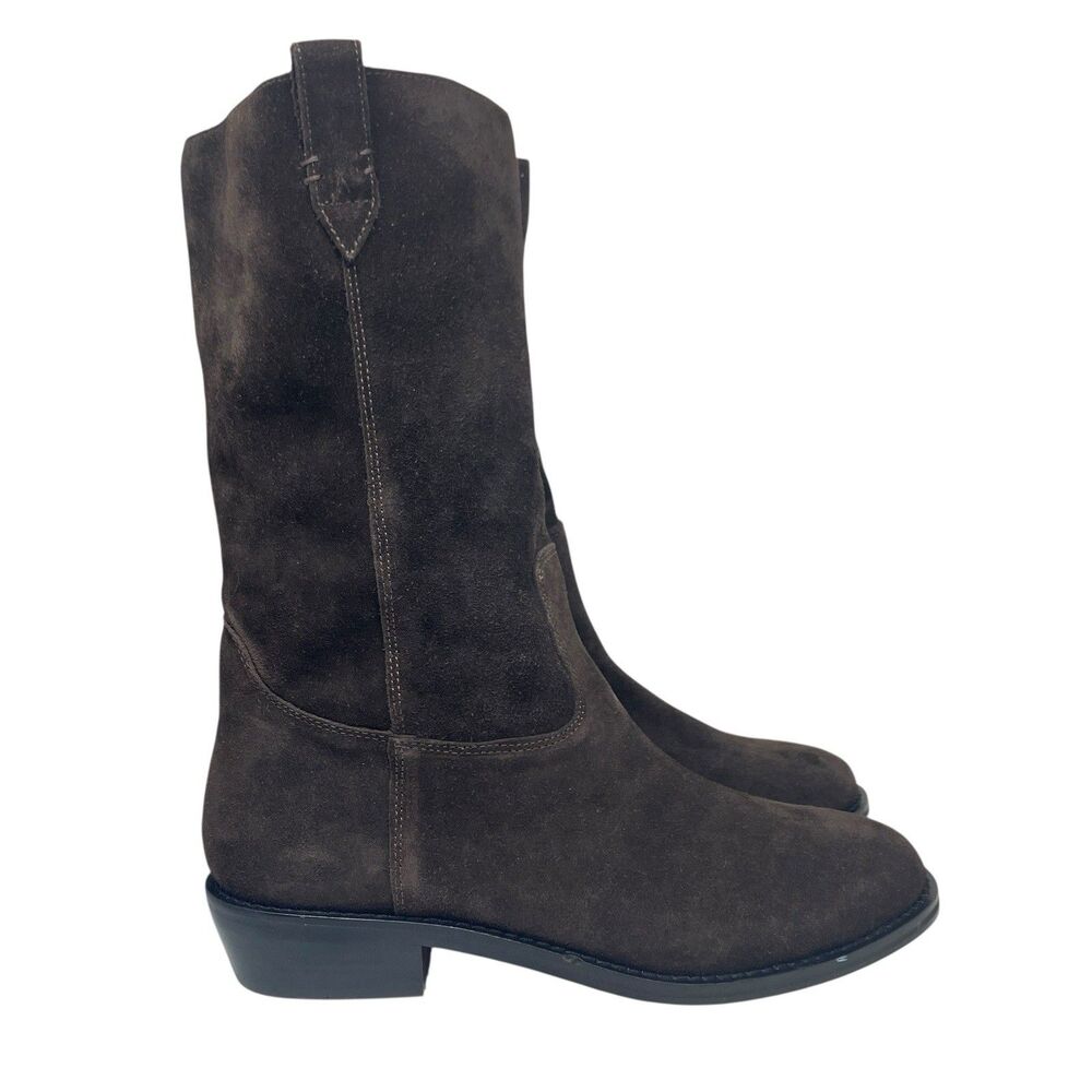 J Crew Brown Suede Mid Calf Pull On Leather Western Boots Ranch Luxe Womens 9 - Picture 2 of 14
